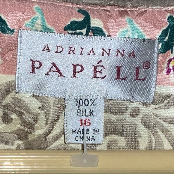 Adrianna Papell Womens Floral Striped Silk Blazer 16 Button-Front Jacket - Picture 3 of 4